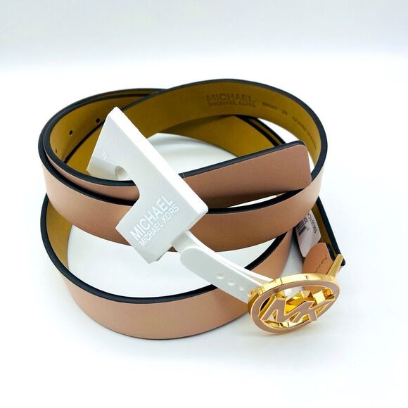 Michael Kors Dusty Rose Leather Belt with Gold Logo  Buckle 2X - Picture 1 of 8